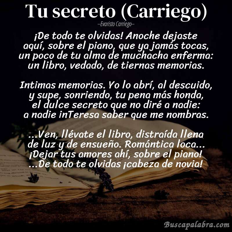 Poema Tu secreto (Carriego) de Evaristo Carriego con fondo de libro