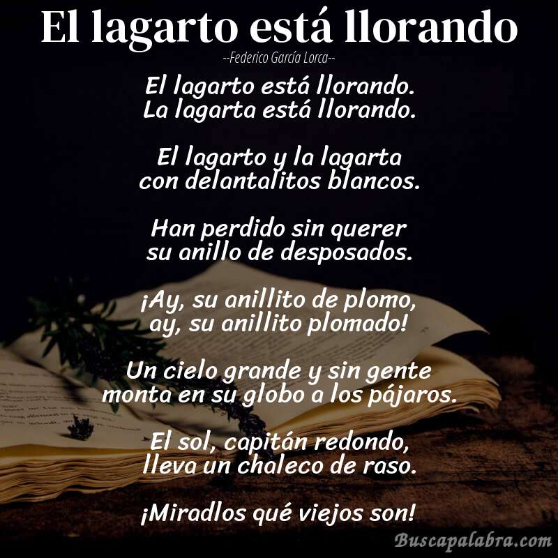 Poema El lagarto está llorando de Federico García Lorca con fondo de libro
