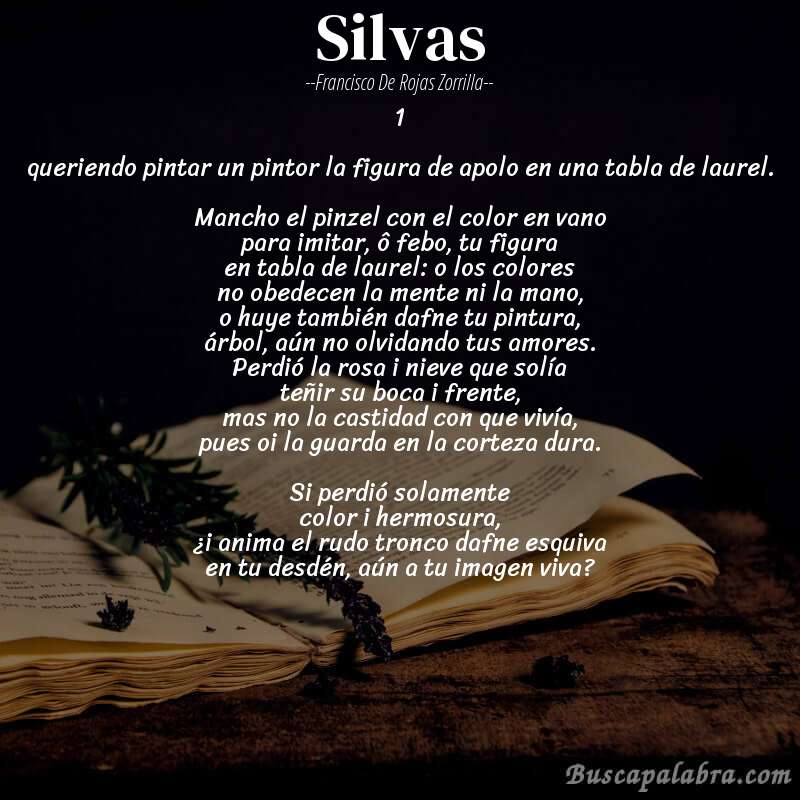 Poema silvas de Francisco de Rojas Zorrilla con fondo de libro