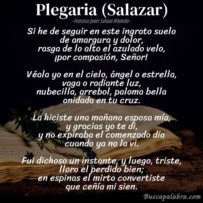 Poema Plegaria (Salazar) de Francisco Javier Salazar Arboleda con fondo de libro