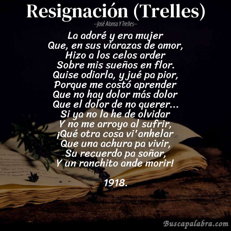 Poema Resignación (Trelles) de José Alonso y Trelles con fondo de libro