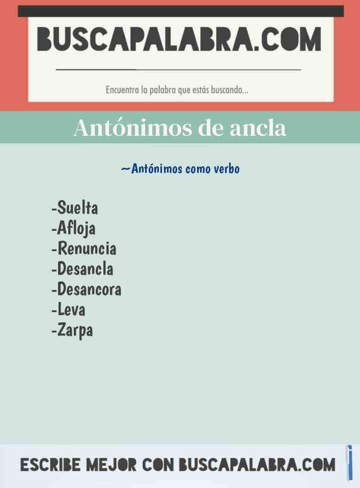 Antónimos de Ancla - por ejemplo: Afloja, Afloja, Renuncia