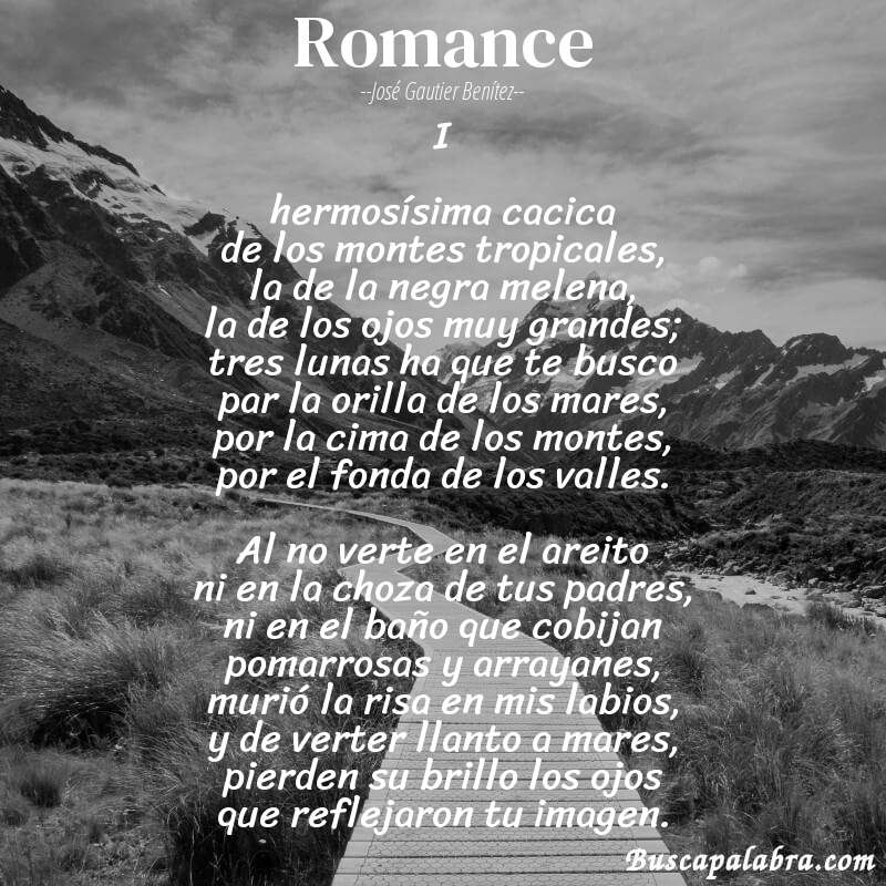Poema romance de José Gautier Benítez con fondo de paisaje
