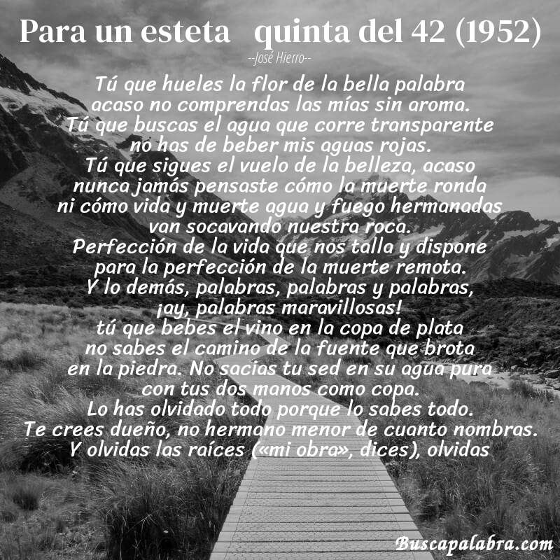 Poema para un esteta   quinta del 42 (1952) de José Hierro con fondo de paisaje