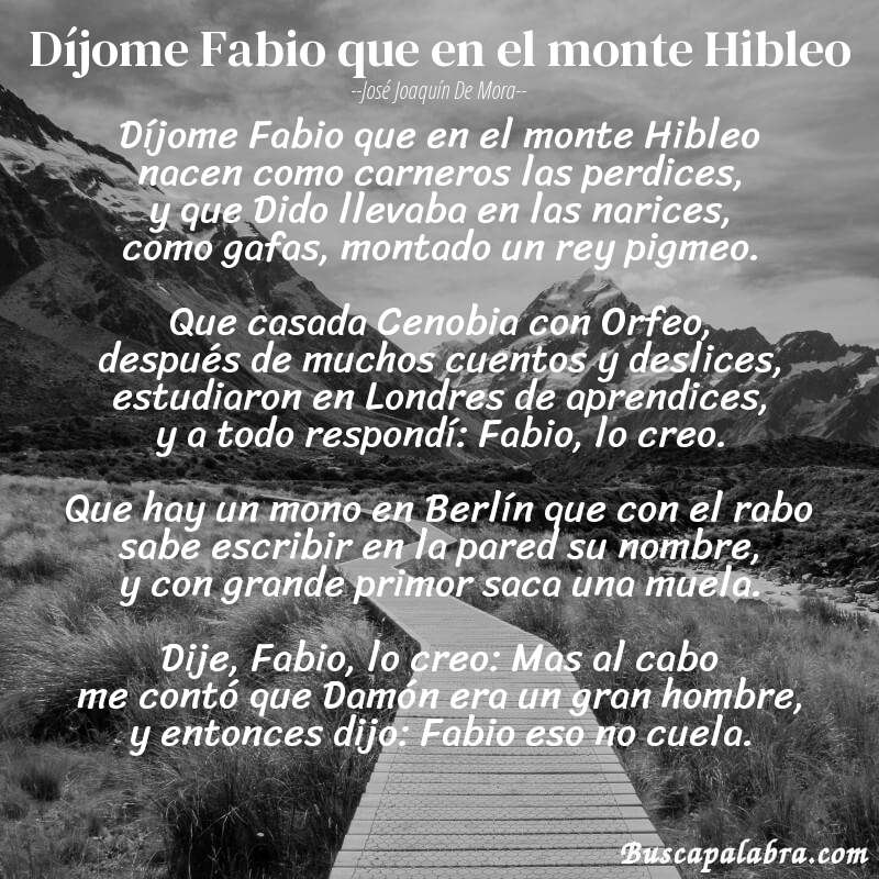 Poema Díjome Fabio que en el monte Hibleo de José Joaquín de Mora con fondo de paisaje