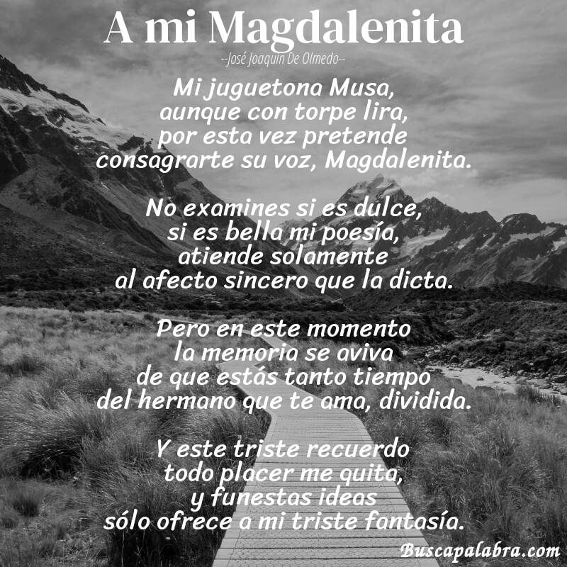 Poema A mi Magdalenita de José Joaquín de Olmedo con fondo de paisaje