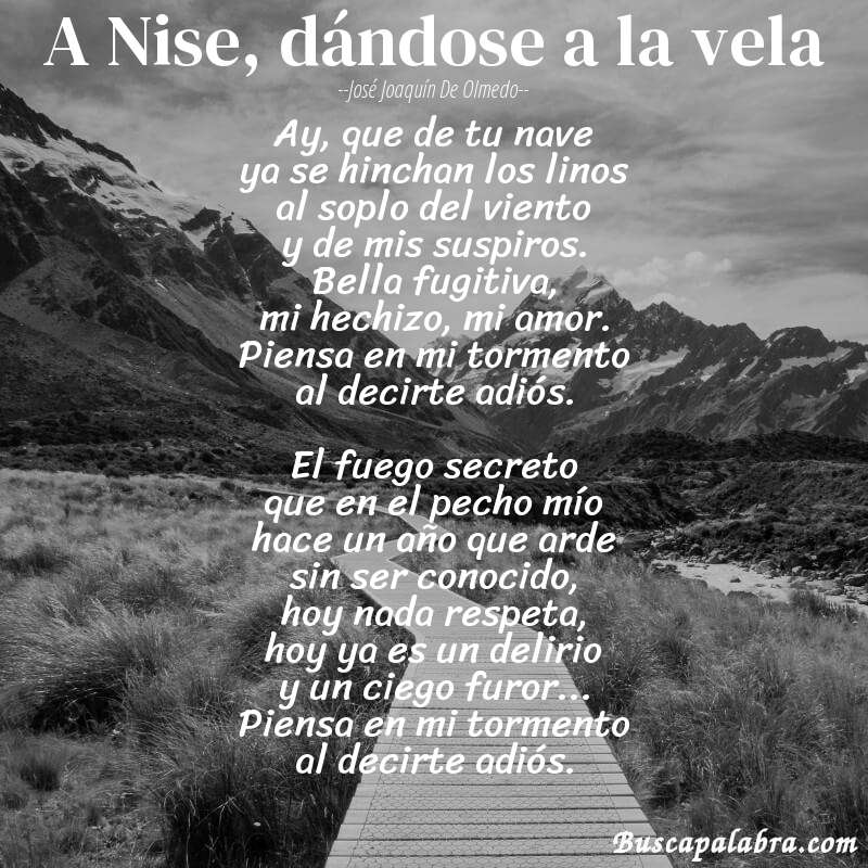 Poema A Nise, dándose a la vela de José Joaquín de Olmedo con fondo de paisaje