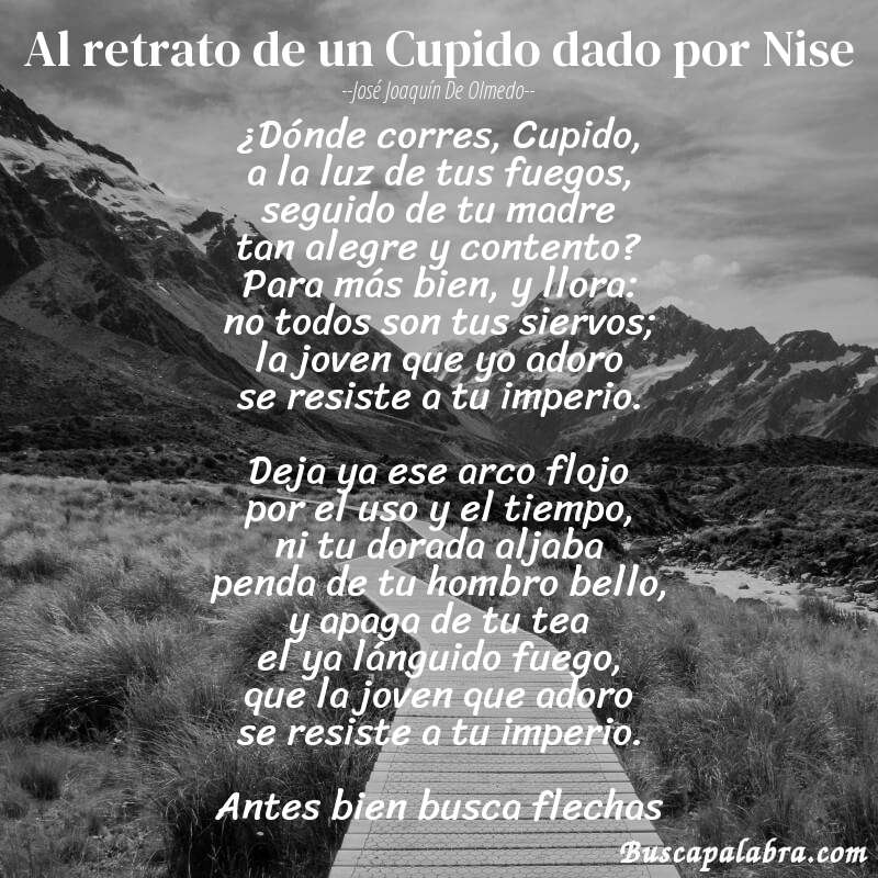 Poema Al retrato de un Cupido dado por Nise de José Joaquín de Olmedo con fondo de paisaje