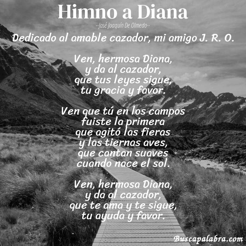 Poema Himno a Diana de José Joaquín de Olmedo con fondo de paisaje