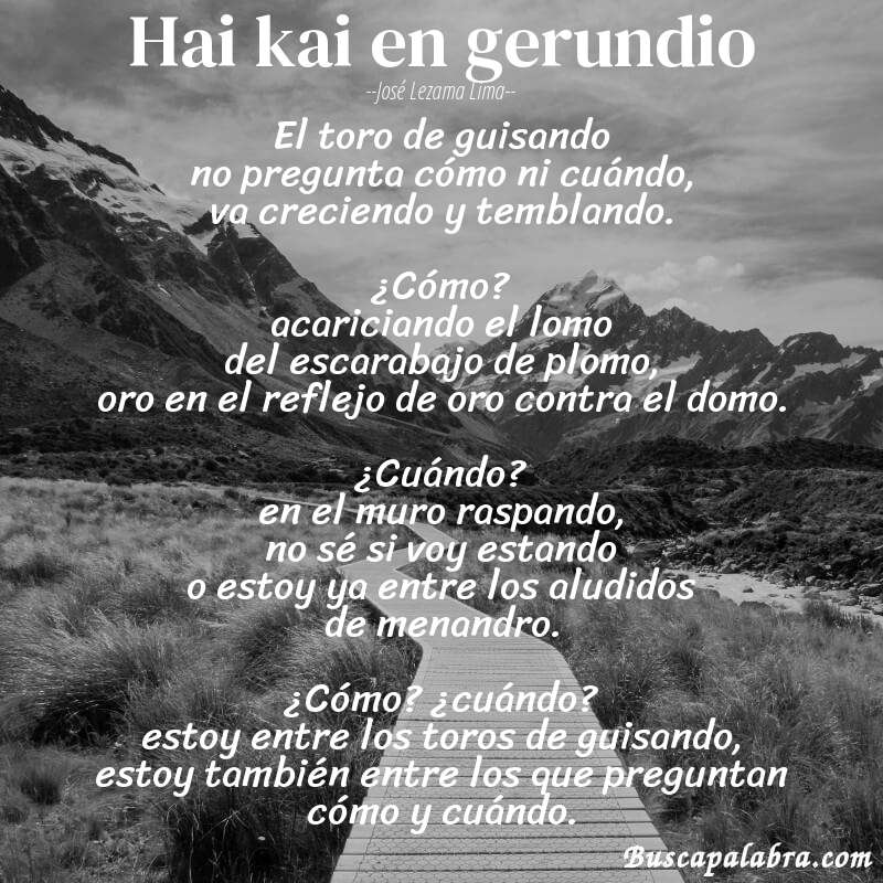 Poema hai kai en gerundio de José Lezama Lima con fondo de paisaje