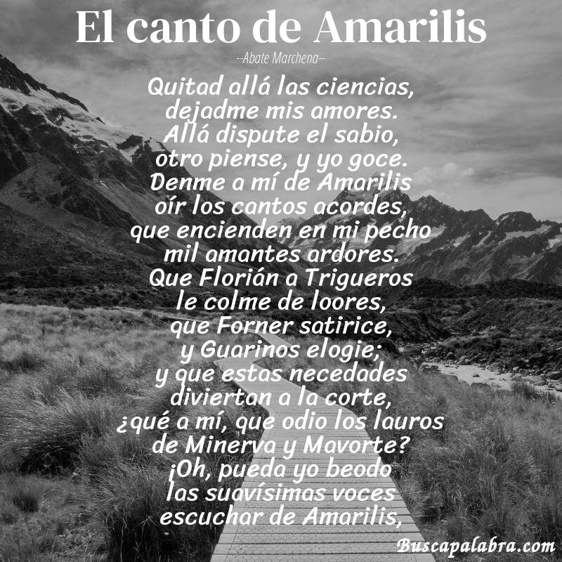 Poema El canto de Amarilis de Abate Marchena con fondo de paisaje