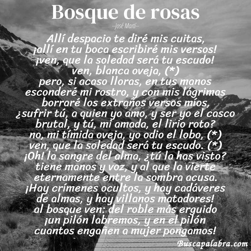 Poema bosque de rosas de José Martí con fondo de paisaje