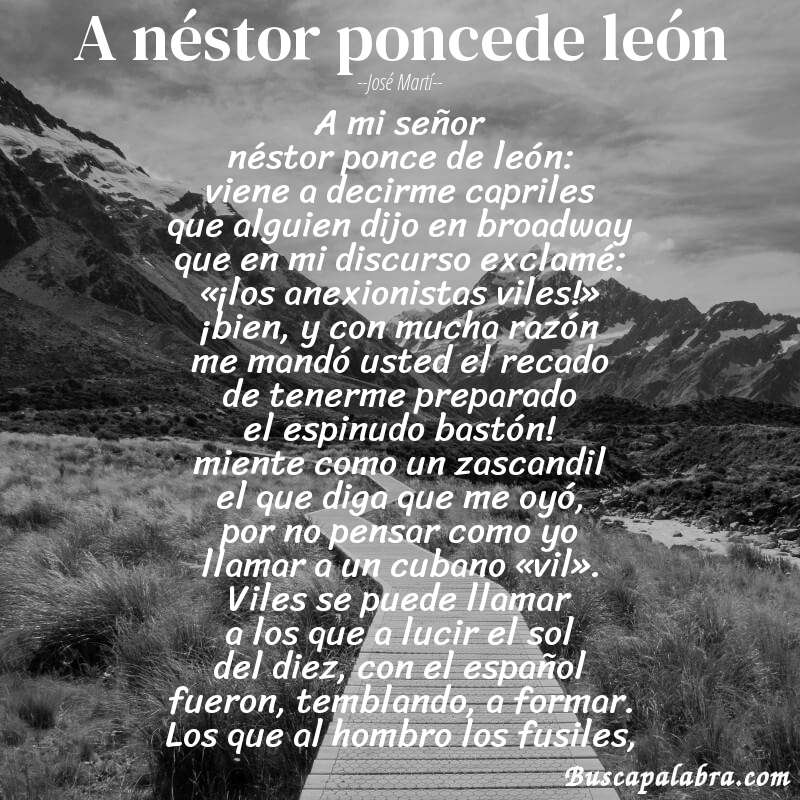 Poema a néstor poncede león de José Martí con fondo de paisaje