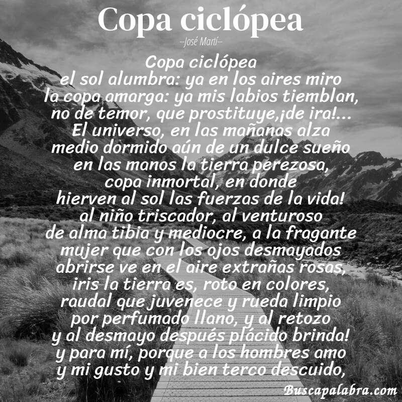 Poema copa ciclópea de José Martí con fondo de paisaje