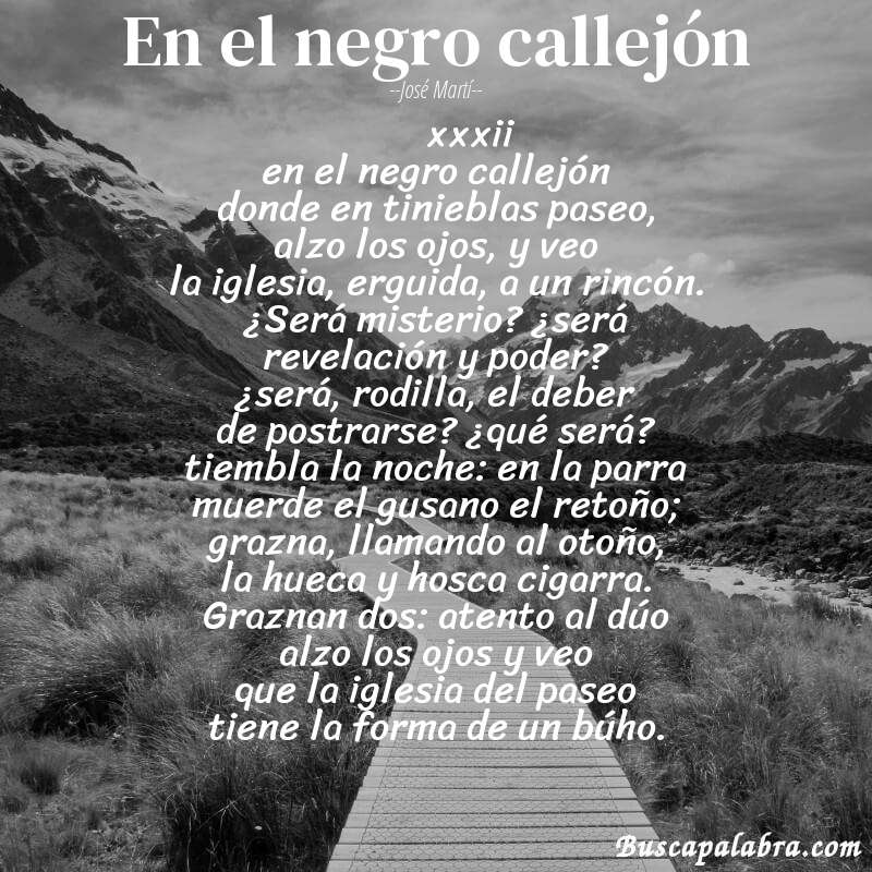 Poema en el negro callejón de José Martí con fondo de paisaje