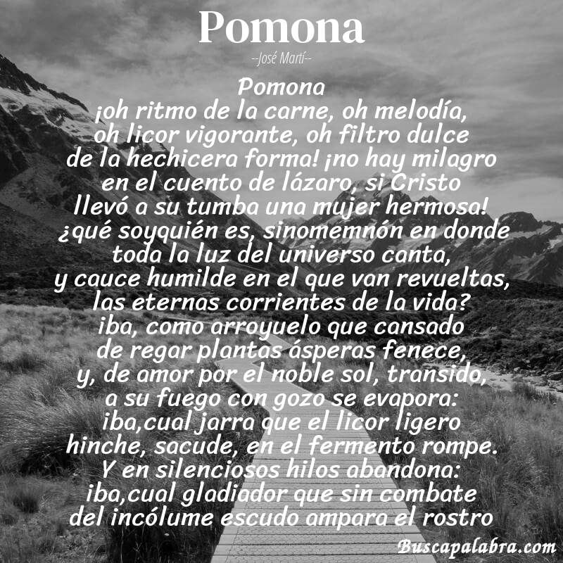 Poema pomona de José Martí con fondo de paisaje