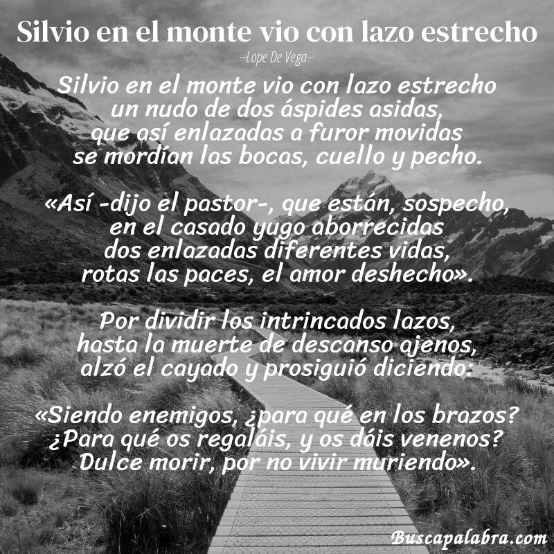 Poema Silvio en el monte vio con lazo estrecho de Lope de Vega con fondo de paisaje