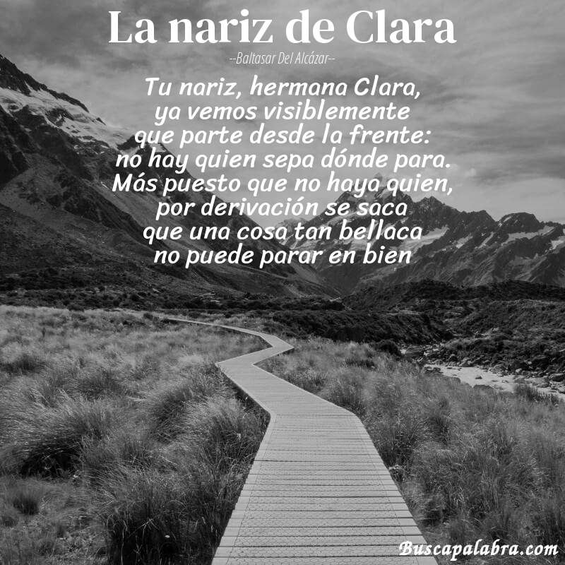 Poema La nariz de Clara de Baltasar del Alcázar con fondo de paisaje
