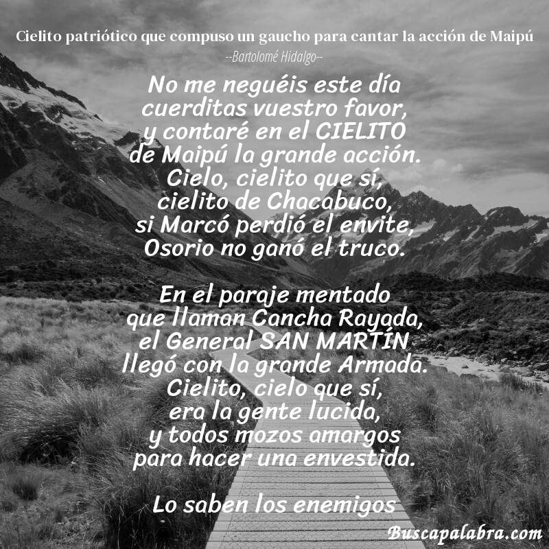 Poema Cielito patriótico que compuso un gaucho para cantar la acción de Maipú de Bartolomé Hidalgo con fondo de paisaje