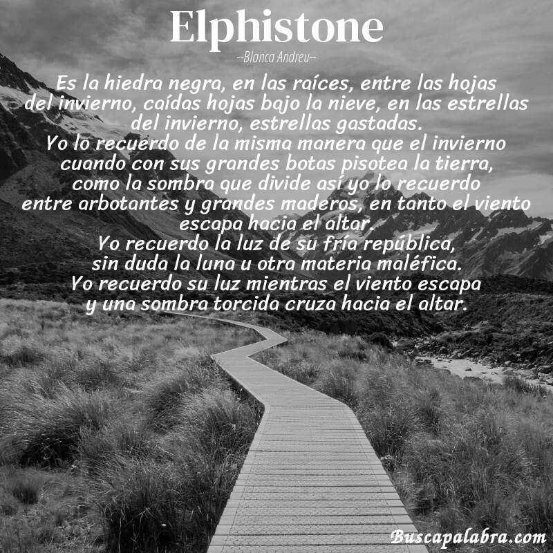 Poema elphistone de Blanca Andreu con fondo de paisaje