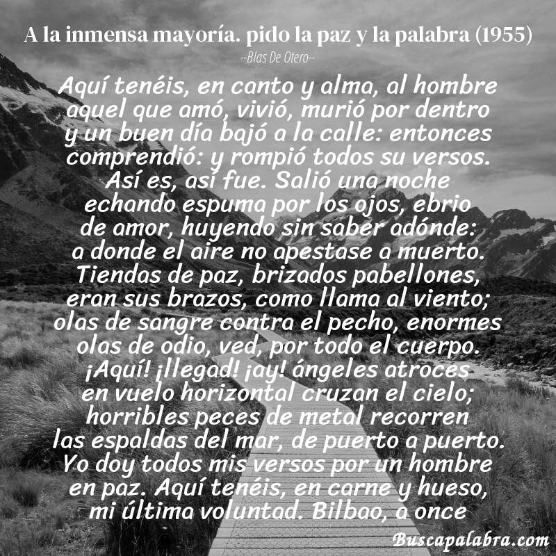 Poema a la inmensa mayoría. pido la paz y la palabra (1955) de Blas de Otero con fondo de paisaje