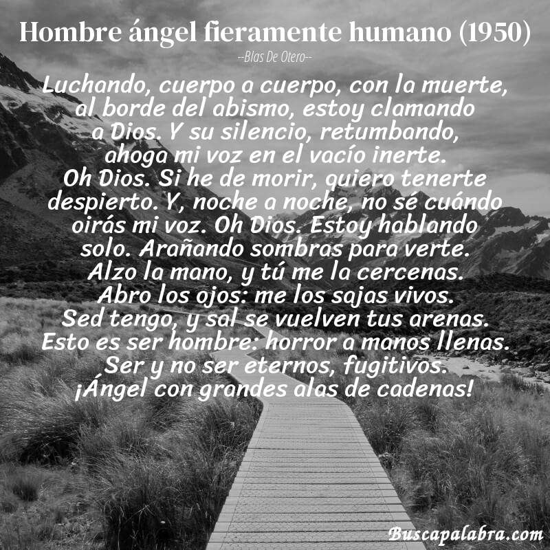 Poema hombre ángel fieramente humano (1950) de Blas de Otero con fondo de paisaje