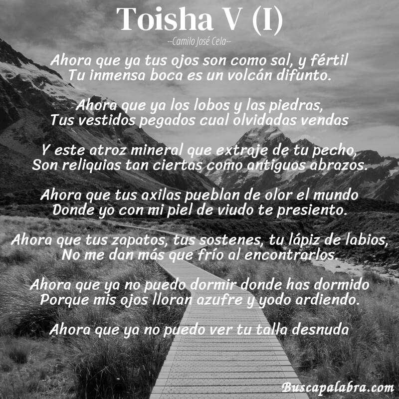 Poema Toisha V (I) de Camilo José Cela con fondo de paisaje