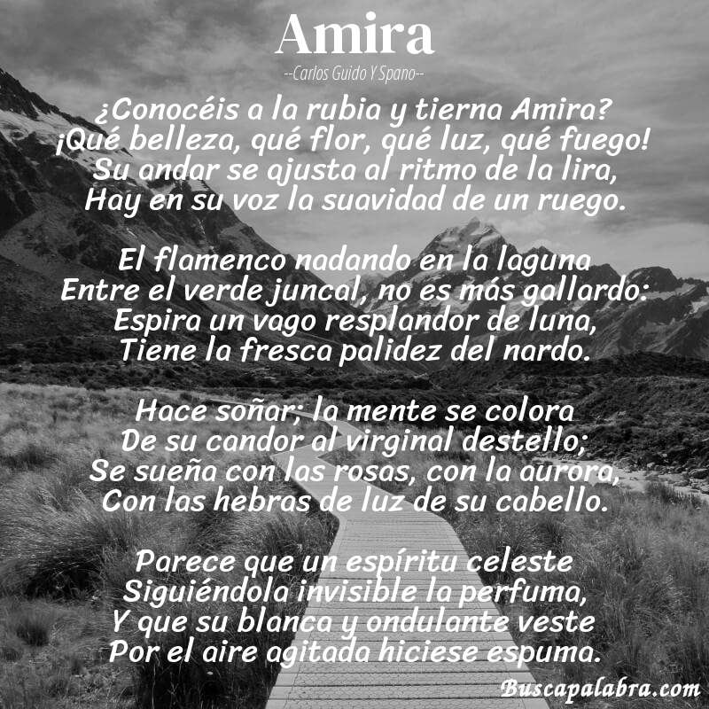 Poema Amira de Carlos Guido y Spano con fondo de paisaje