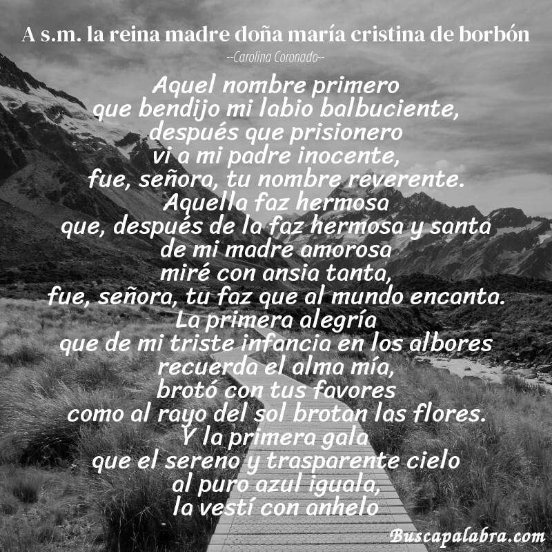 Poema a s.m. la reina madre doña maría cristina de borbón de Carolina Coronado con fondo de paisaje
