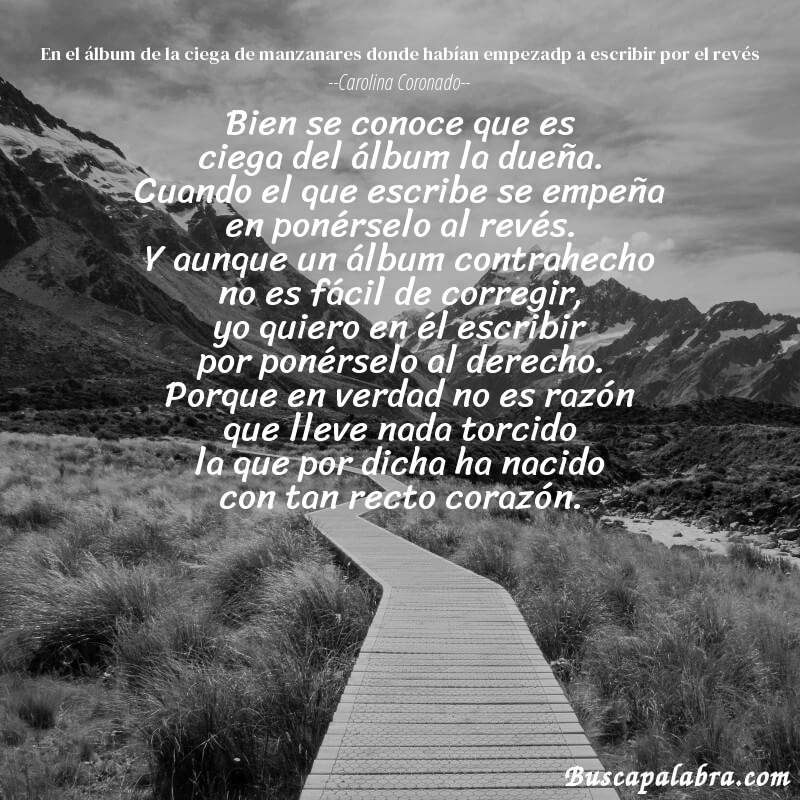 Poema en el álbum de la ciega de manzanares donde habían empezadp a escribir por el revés de Carolina Coronado con fondo de paisaje