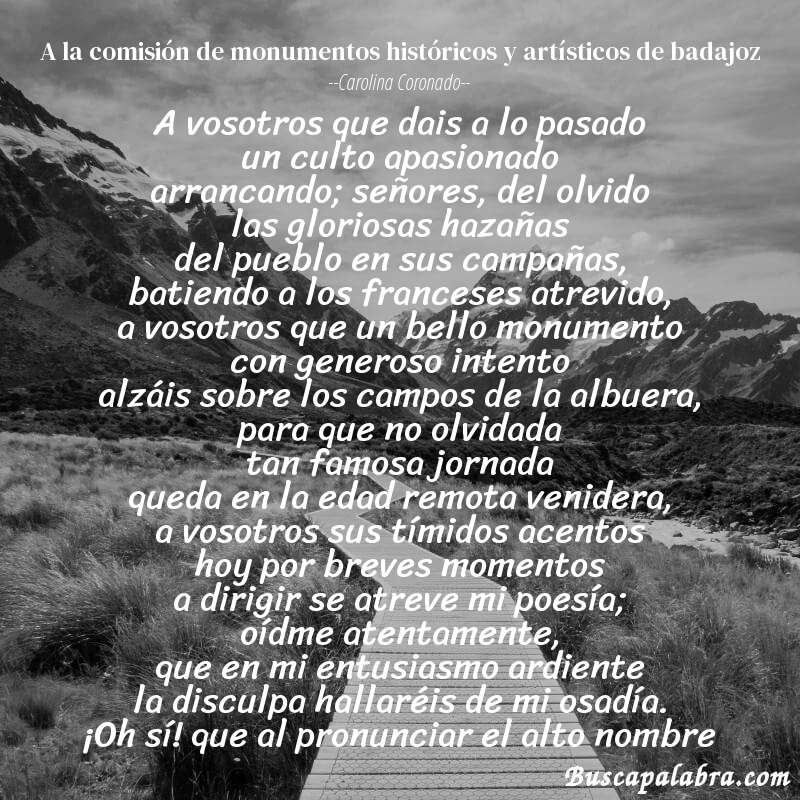 Poema a la comisión de monumentos históricos y artísticos de badajoz de Carolina Coronado con fondo de paisaje