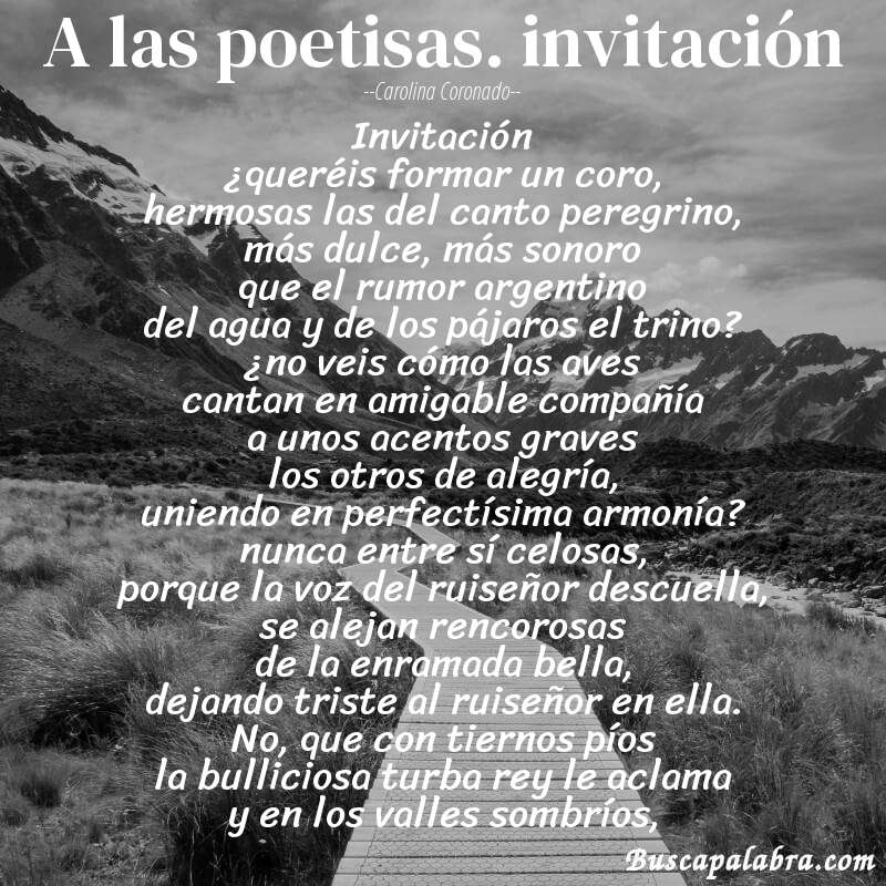 Poema a las poetisas. invitación de Carolina Coronado con fondo de paisaje