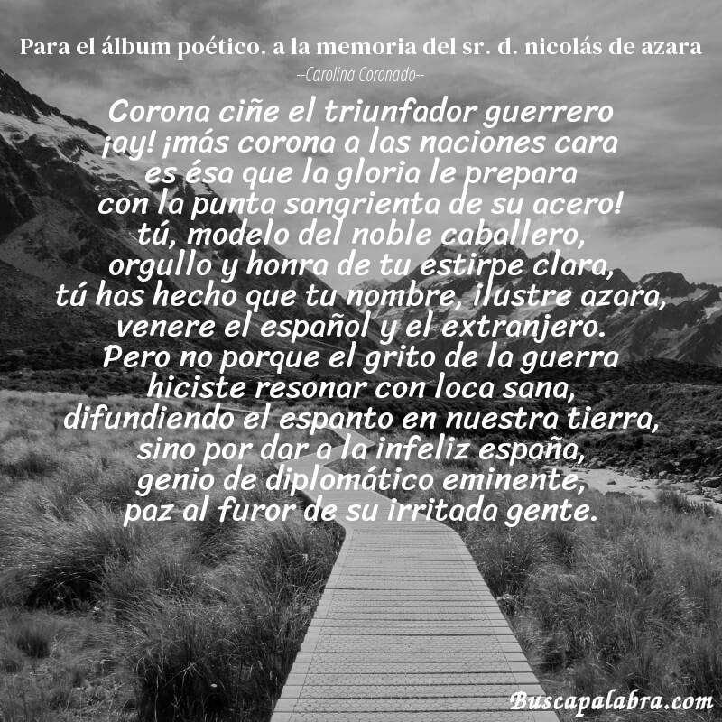 Poema para el álbum poético. a la memoria del sr. d. nicolás de azara de Carolina Coronado con fondo de paisaje