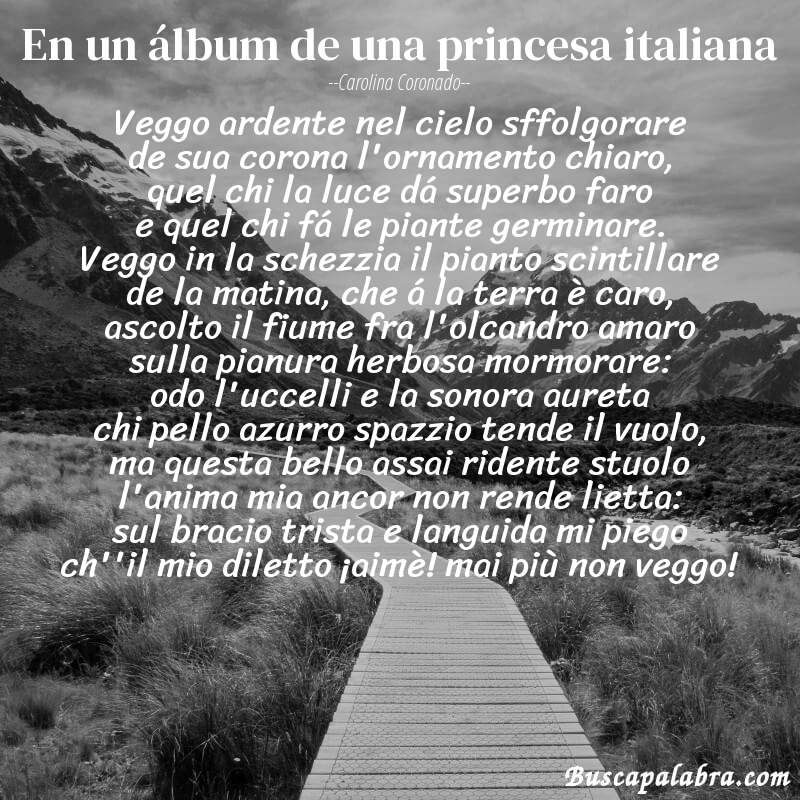 Poema en un álbum de una princesa italiana de Carolina Coronado con fondo de paisaje