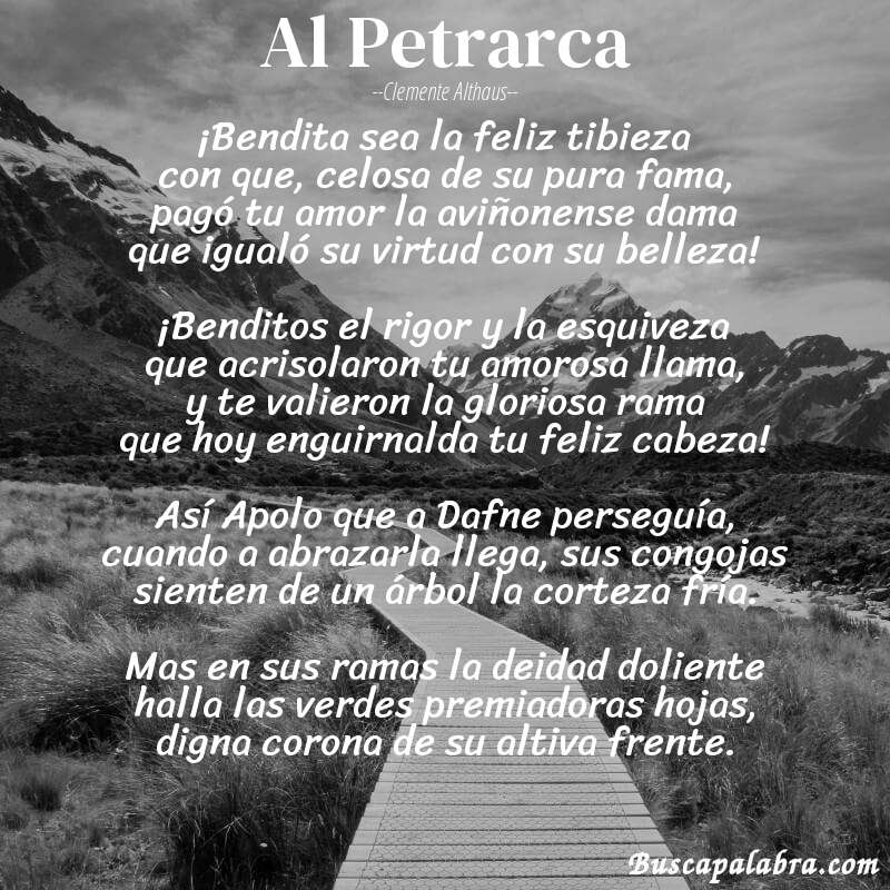Poema Al Petrarca de Clemente Althaus con fondo de paisaje