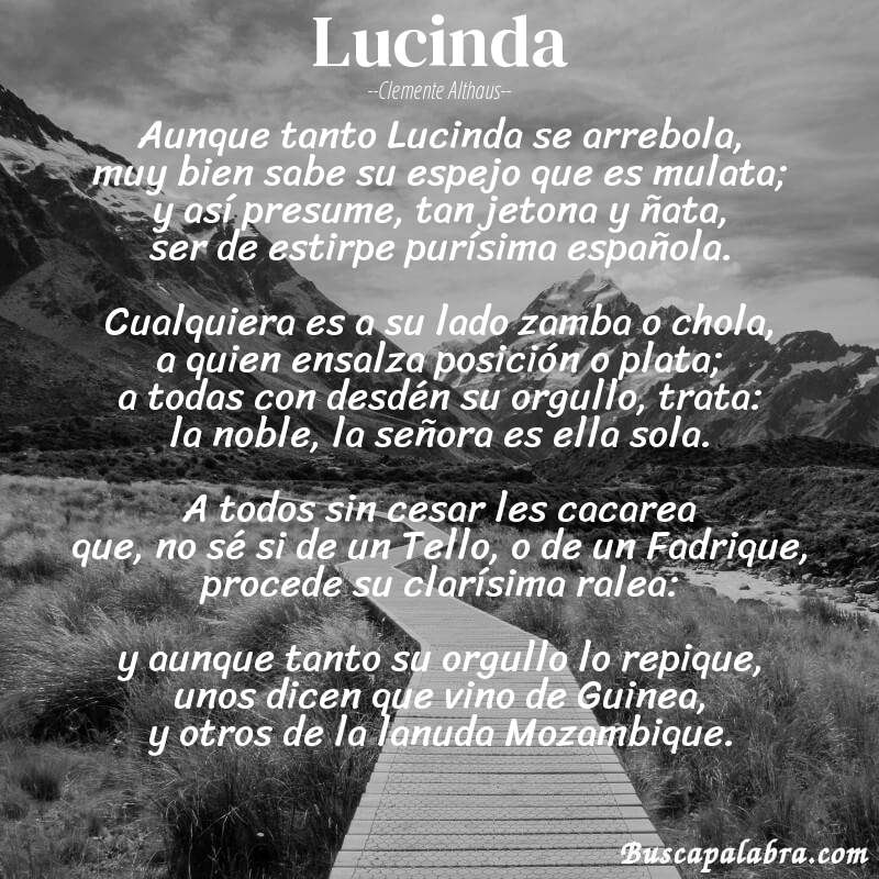 Poema Lucinda de Clemente Althaus con fondo de paisaje