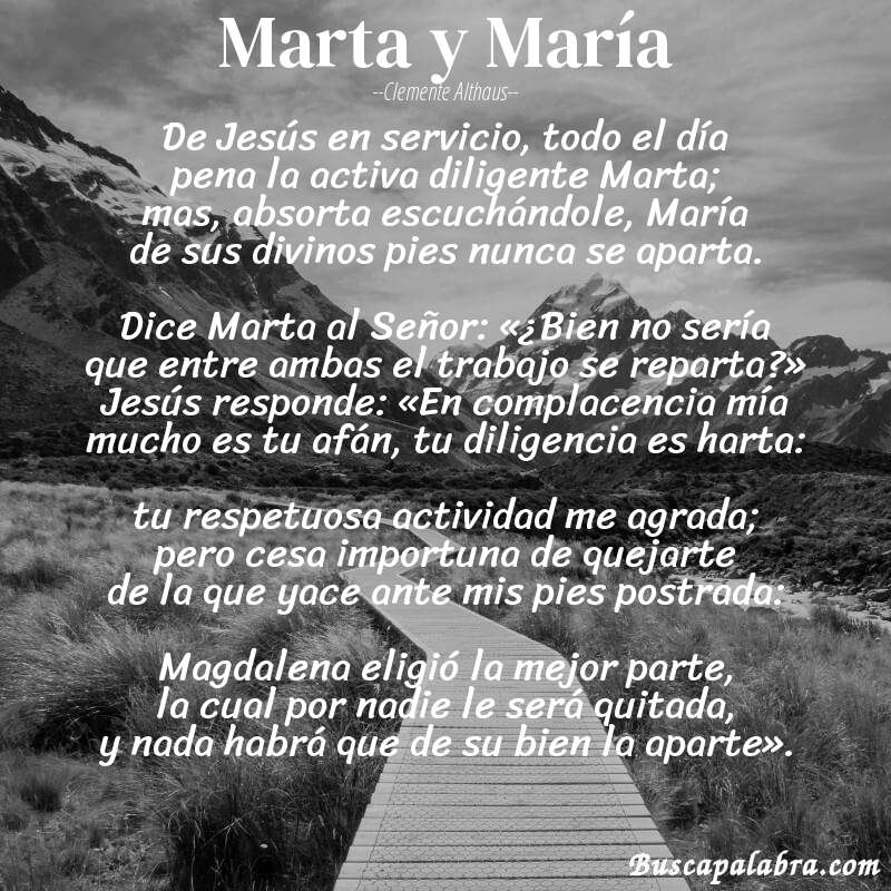 Poema Marta y María de Clemente Althaus con fondo de paisaje