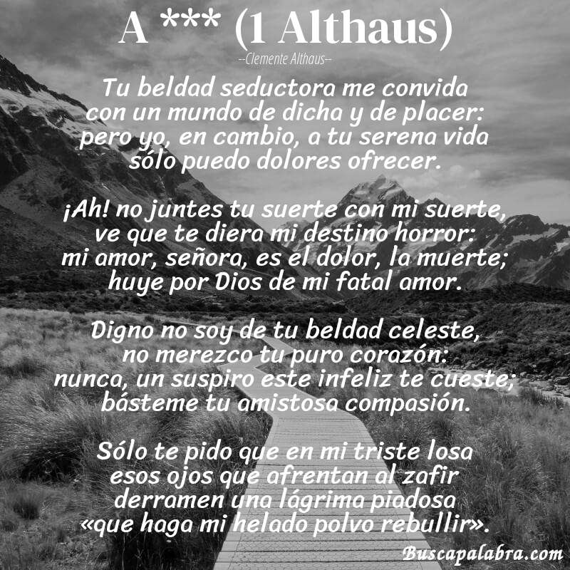 Poema A *** (1 Althaus) de Clemente Althaus con fondo de paisaje