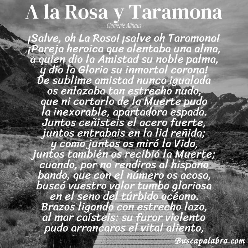 Poema A la Rosa y Taramona de Clemente Althaus con fondo de paisaje
