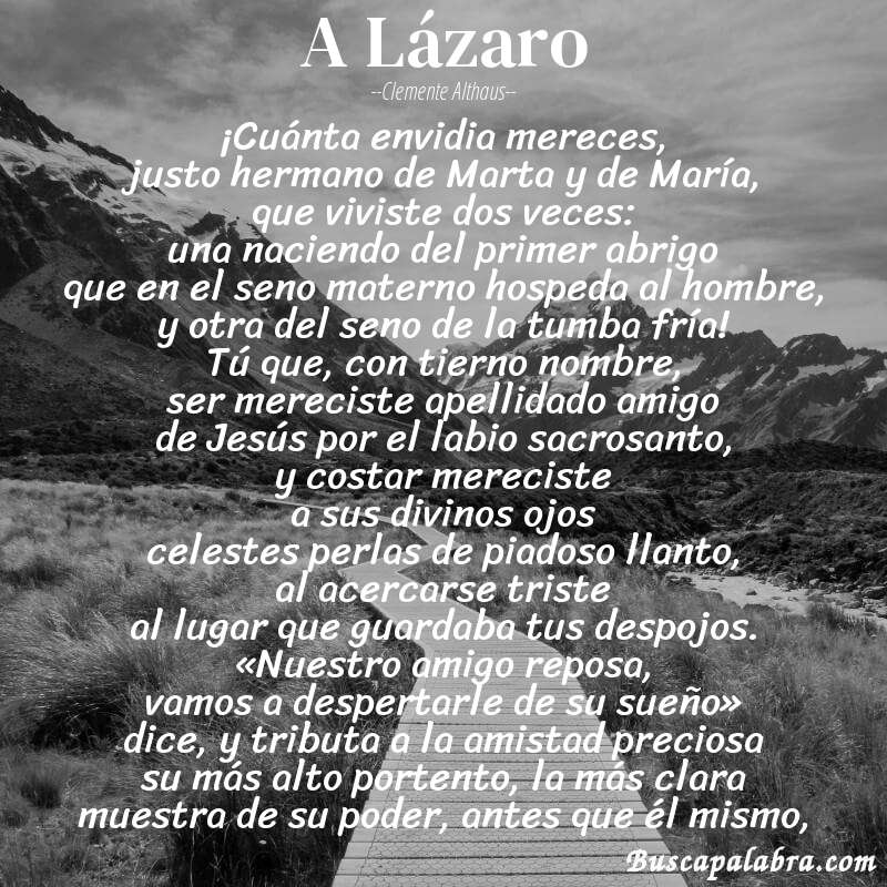 Poema A Lázaro de Clemente Althaus con fondo de paisaje