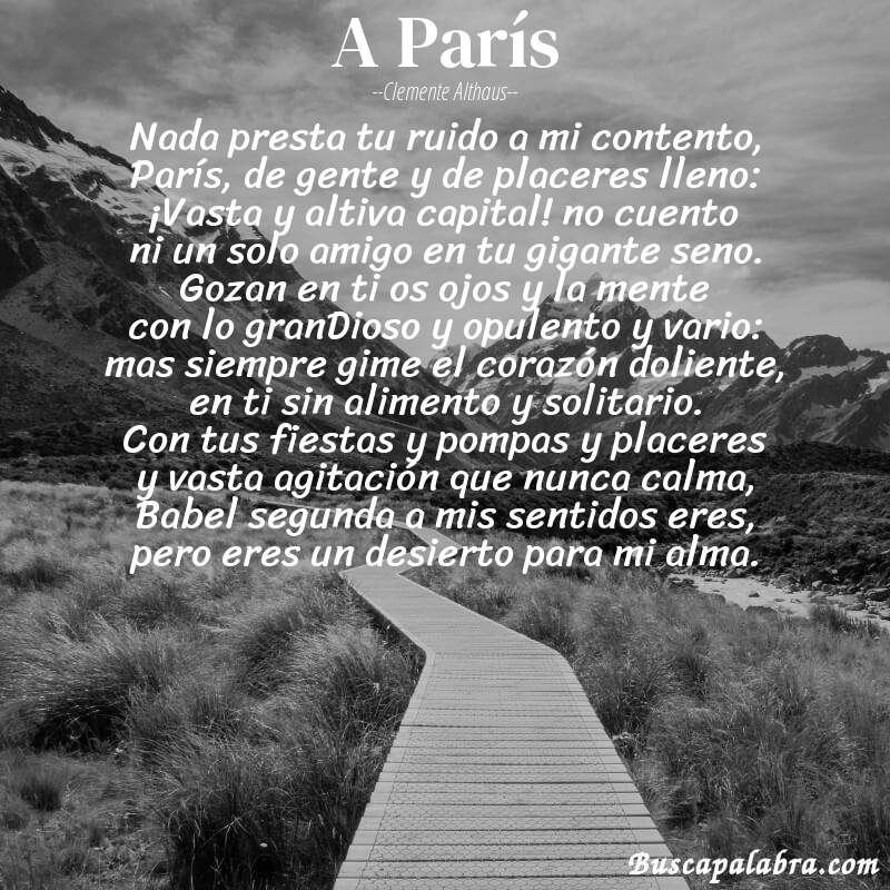 Poema A París de Clemente Althaus con fondo de paisaje