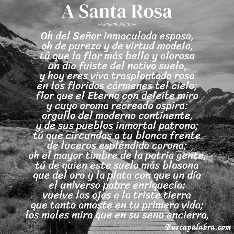 Poema A Santa Rosa de Clemente Althaus con fondo de paisaje