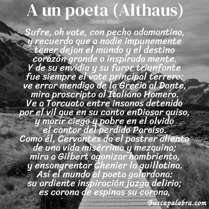Poema A un poeta (Althaus) de Clemente Althaus con fondo de paisaje