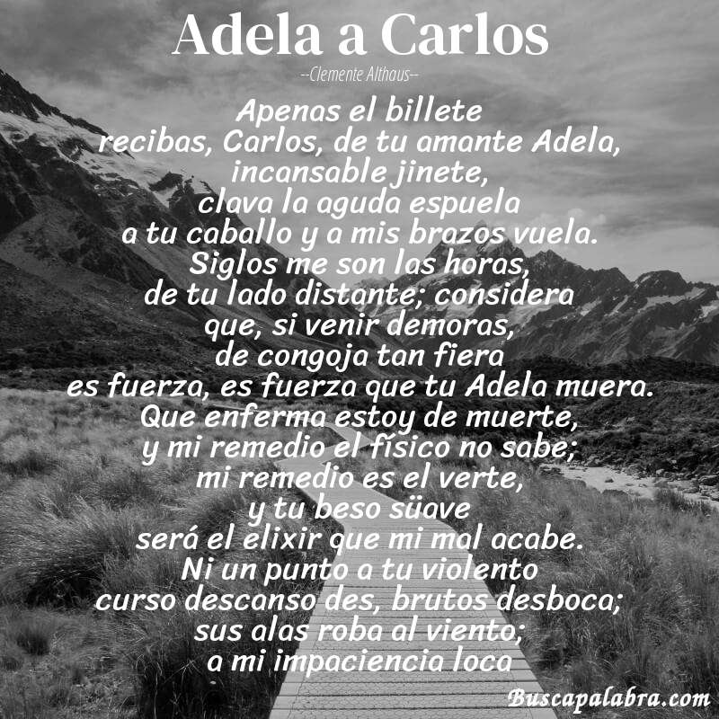 Poema Adela a Carlos de Clemente Althaus con fondo de paisaje