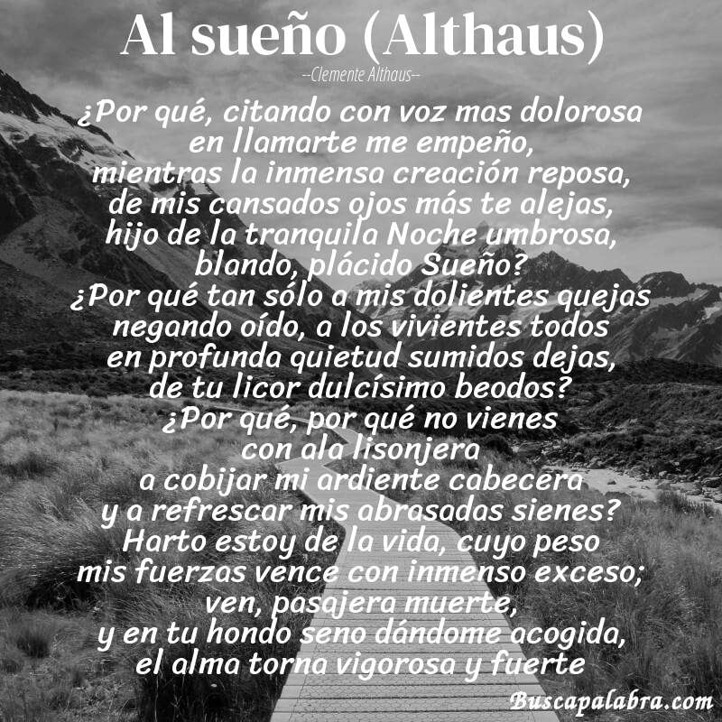 Poema Al sueño (Althaus) de Clemente Althaus con fondo de paisaje