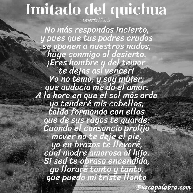 Poema Imitado del quichua de Clemente Althaus con fondo de paisaje