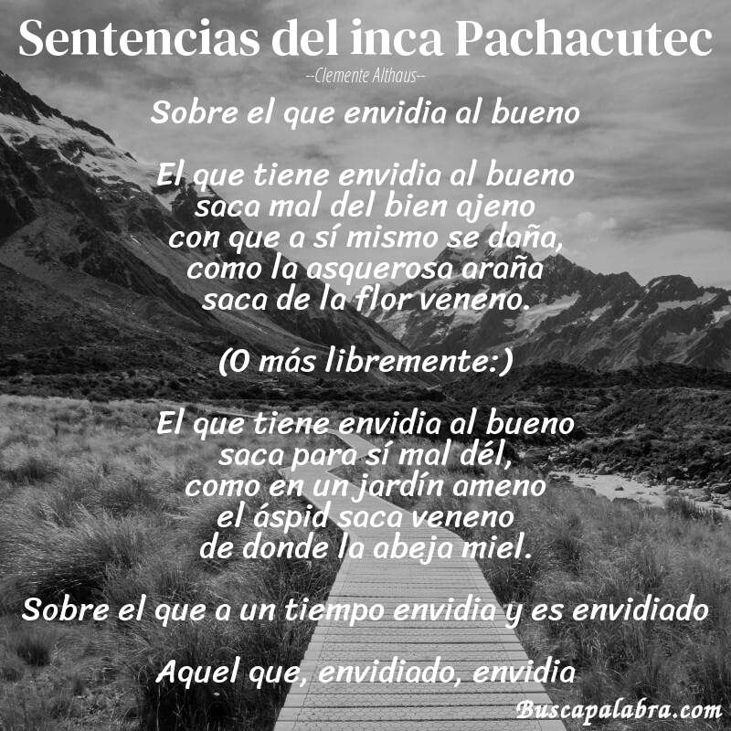 Poema Sentencias del inca Pachacutec de Clemente Althaus con fondo de paisaje