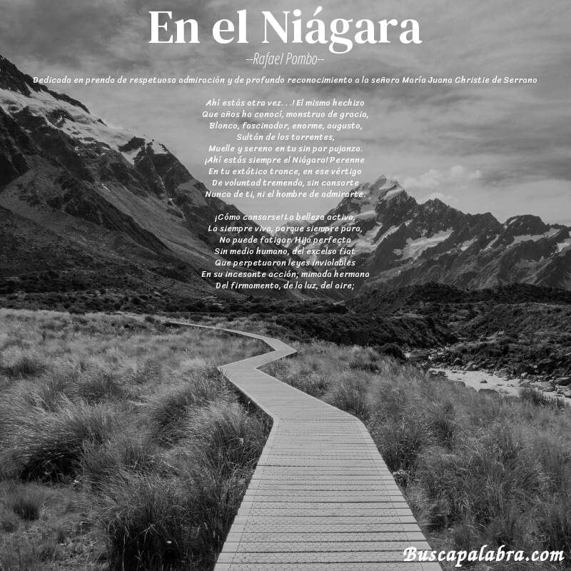 Poema En el Niágara de Rafael Pombo con fondo de paisaje