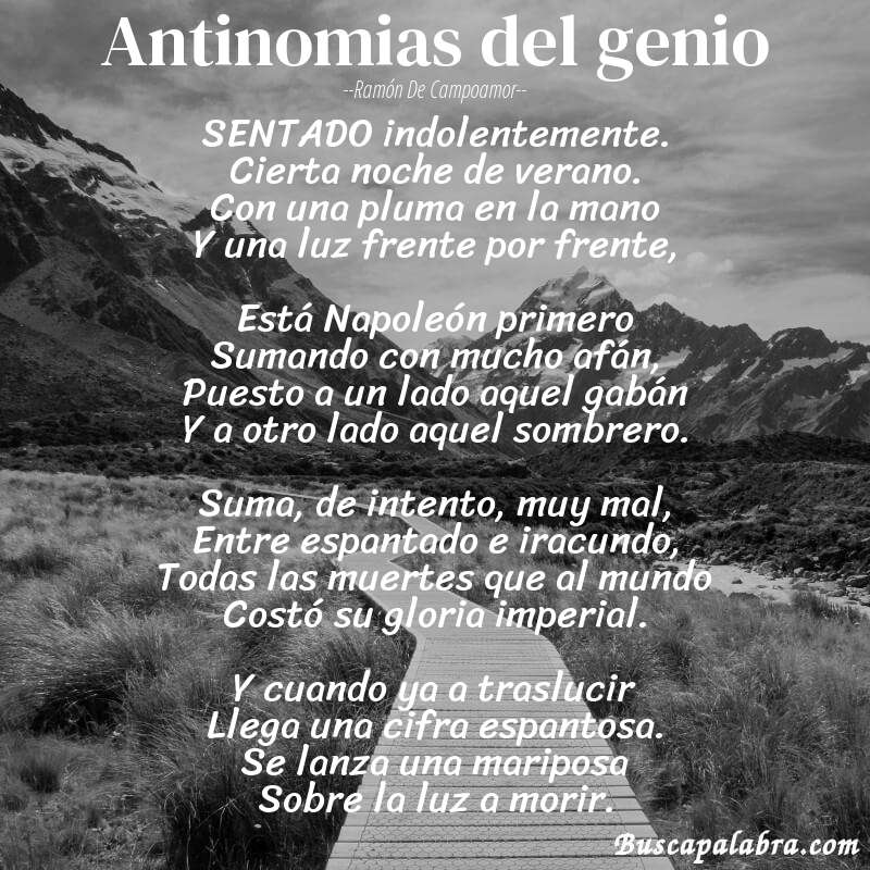 Poema Antinomias del genio de Ramón de Campoamor con fondo de paisaje