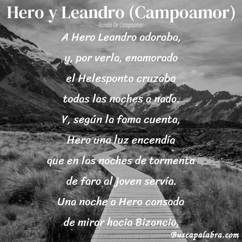 Poema Hero y Leandro (Campoamor) de Ramón de Campoamor con fondo de paisaje
